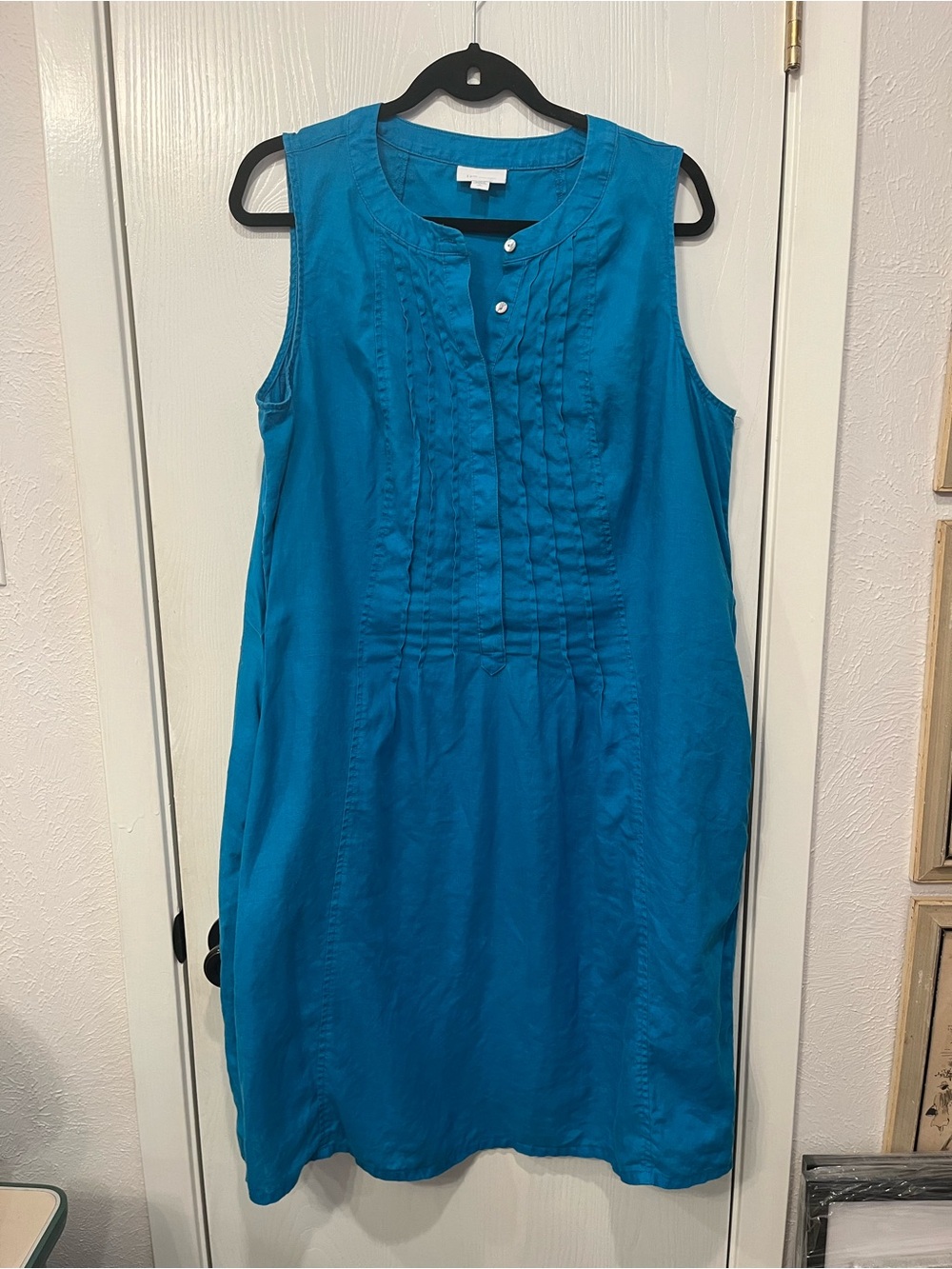 J Jill Love Linen 100% Linen Midi Dress Size Large Tall Blue Sleeveless Pockets